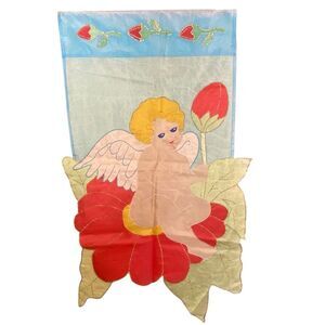 Vintage Garden Flag Cherub Double Sided Floral Decor Baby Angel Whimsical